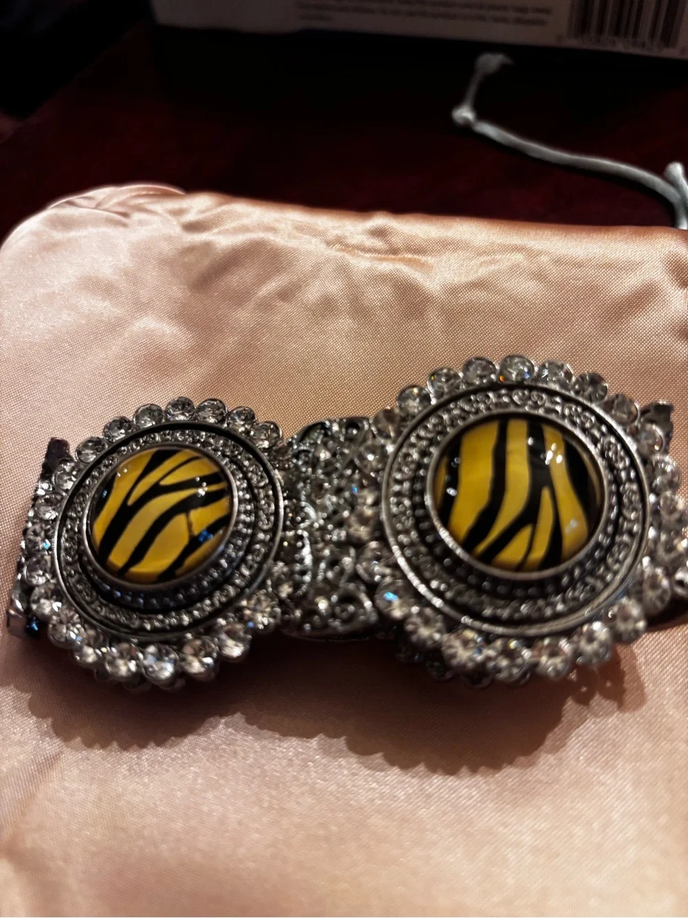 Yellow Zebra Glass Cabochon Statement Bracelet - Unbranded